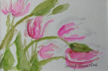 Painting titled "TULIPES" by Dany Champeme, Original Artwork, Watercolor