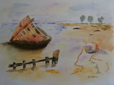 Peinture intitulée "Barque sur la plage…" par Danyellepeintures, Œuvre d'art originale, Aquarelle
