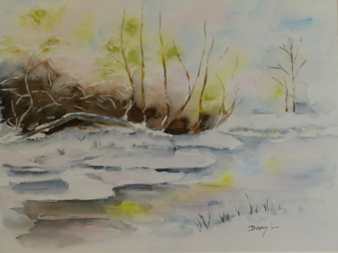 Peinture intitulée "Ruisseau sous la ne…" par Danyellepeintures, Œuvre d'art originale, Aquarelle