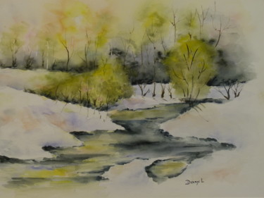 Peinture intitulée "Paysage d'hiver 40X…" par Danyellepeintures, Œuvre d'art originale, Aquarelle