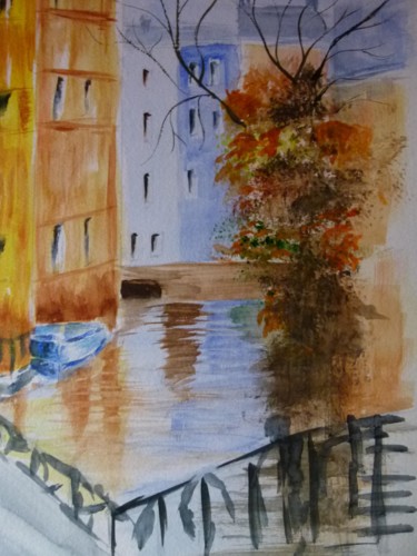 Painting titled "Le canal 48X36" by Danyellepeintures, Original Artwork, Watercolor