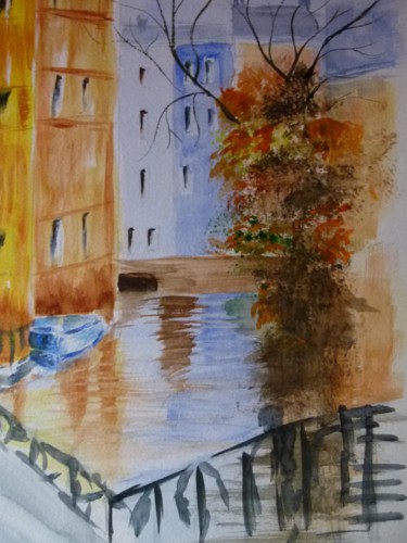 Peinture intitulée "Le canal 48X36" par Danyellepeintures, Œuvre d'art originale, Aquarelle