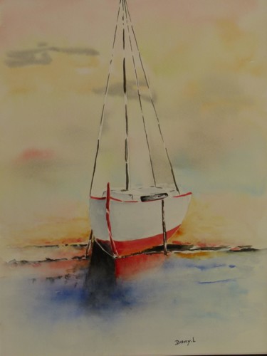 Peinture intitulée "Voilier à marée bas…" par Danyellepeintures, Œuvre d'art originale, Aquarelle