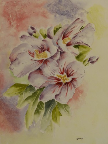 绘画 标题为“Hibiscus 48X36” 由Danyellepeintures, 原创艺术品, 水彩