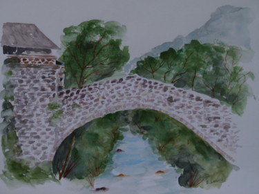 Peinture intitulée "Pont rustique 32X25" par Danyellepeintures, Œuvre d'art originale, Aquarelle