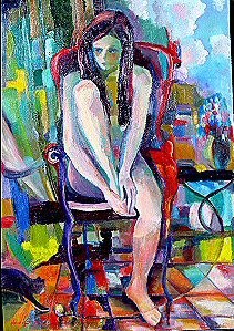 Painting titled "La Chaise rouge" by Daniele Gras, Original Artwork