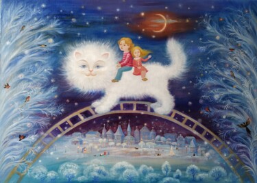 Pintura titulada "Новогоднее путешест…" por Danylova Yevheniia, Obra de arte original, Oleo Montado en Bastidor de camilla d…