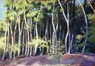 Painting titled "pins des landes n°3" by Dany Masson, Original Artwork, Pastel Mounted on Cardboard