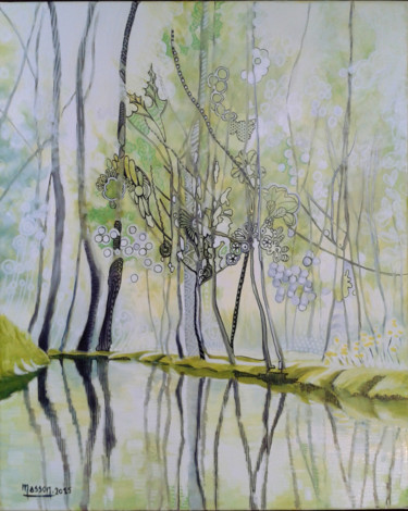 Peinture intitulée "Marais vert" par Dany Masson, Œuvre d'art originale, Huile Monté sur Châssis en bois