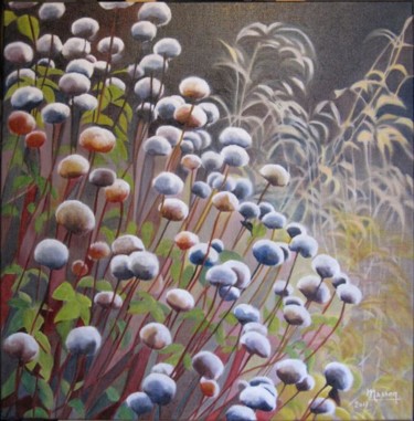 Painting titled "givre" by Dany Masson, Original Artwork, Oil Mounted on Wood Stretcher frame