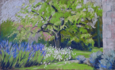Peinture intitulée "Cerisier et Lavandes" par Dany Masson, Œuvre d'art originale, Pastel