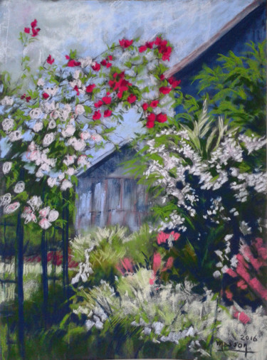 Painting titled "Derrière la maison" by Dany Masson, Original Artwork, Pastel