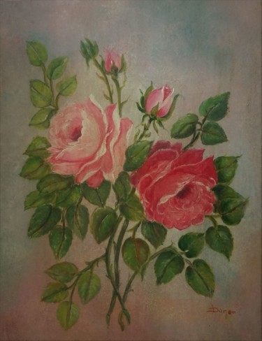 Peinture intitulée "Roses de mon jardin" par Danou Tradition, Œuvre d'art originale, Acrylique