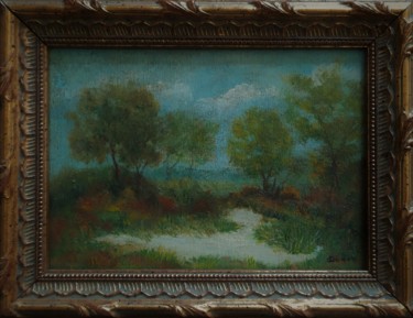 Peinture intitulée "Paysage étang" par Danou Tradition, Œuvre d'art originale, Acrylique