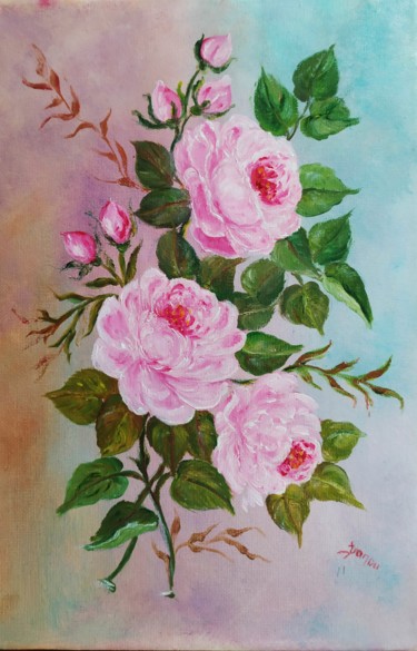 Painting titled "3 roses" by Danou Tradition, Original Artwork, Acrylic