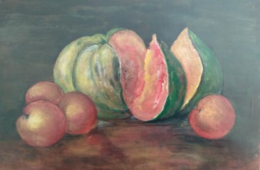 Malerei mit dem Titel "Melon et Pêches" von Danou Tradition, Original-Kunstwerk, Acryl