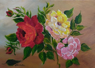 Malerei mit dem Titel "bouquet de roses" von Danou Tradition, Original-Kunstwerk, Acryl