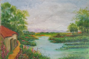 Malerei mit dem Titel "Maison au bord de l…" von Danou Tradition, Original-Kunstwerk, Acryl