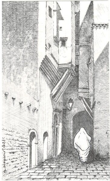 Desenho intitulada "la casbah d'Alger 4" por Daoud Mansour (lumiart), Obras de arte originais, Tinta