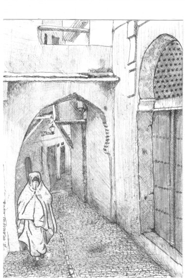 Dibujo titulada "la casbah d'Alger 5…" por Daoud Mansour (lumiart), Obra de arte original, Tinta