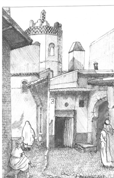 Disegno intitolato "Casbah d'Alger Algi…" da Daoud Mansour (lumiart), Opera d'arte originale, Inchiostro
