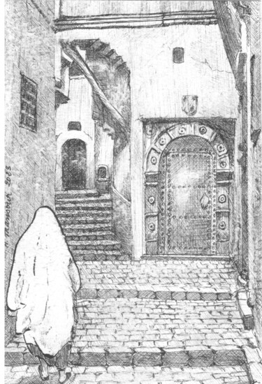 Disegno intitolato "Ruelle de la casbah…" da Daoud Mansour (lumiart), Opera d'arte originale, Inchiostro