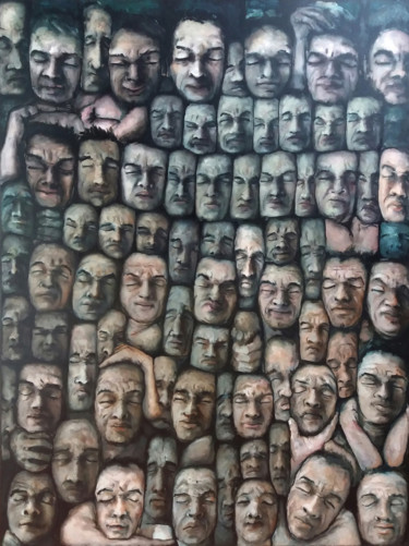 Peinture intitulée "75 têtes environ" par David Fargot, Œuvre d'art originale, Huile