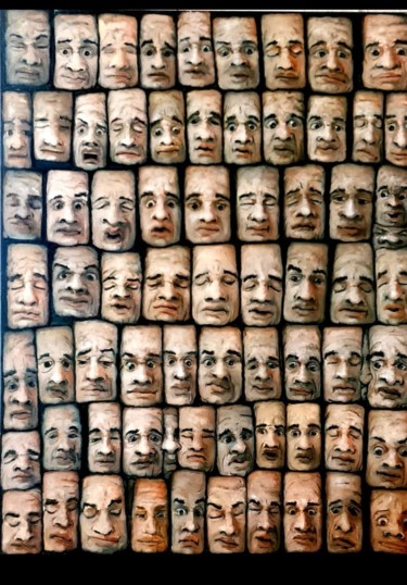 Peinture intitulée "70 têtes" par David Fargot, Œuvre d'art originale, Huile