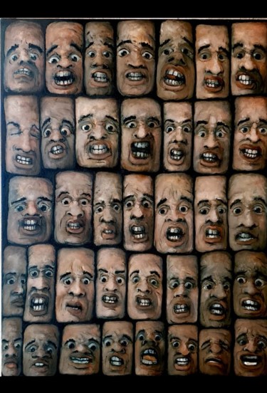 Peinture intitulée "37 têtes" par David Fargot, Œuvre d'art originale