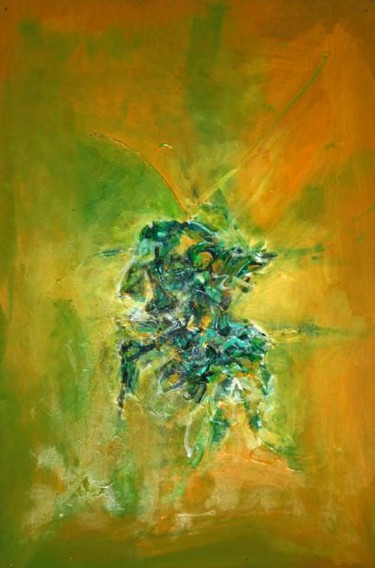 Peinture intitulée "lion vert" par Dapindji, Œuvre d'art originale