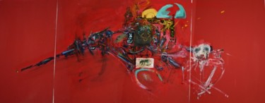 Peinture intitulée "lion rouge" par Dapindji, Œuvre d'art originale