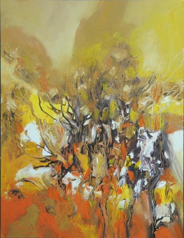 Peinture intitulée "arboretum" par Dapindji, Œuvre d'art originale, Huile