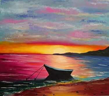 Картина под названием "Розовый закат" - Дарья Бондаренко, Подлинное произведение искусства, Масло
