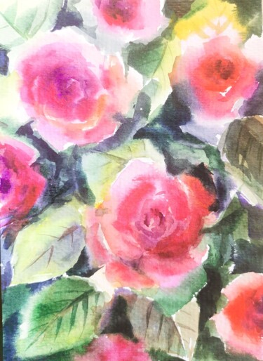 Картина под названием "Розовый куст" - Дарья Давыдова, Подлинное произведение искусства, Акварель