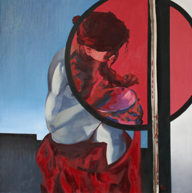 Malarstwo zatytułowany „" Красная нить"” autorstwa Дарья Мазур, Oryginalna praca, Olej Zamontowany na Drewniana rama noszy