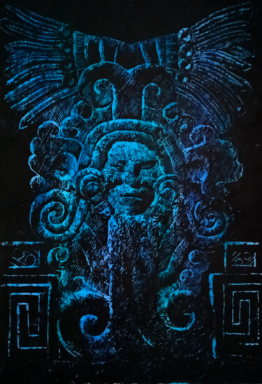 Painting titled ""Кетцалькоатль"" by Дарья Столика, Original Artwork, Scratchboard