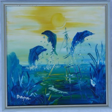 Painting titled "Dolphin Dance" by Dara, Original Artwork, Oil