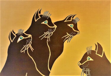 Malerei mit dem Titel "THE SHADOW CAT" von Daravuth Kyphat, Original-Kunstwerk, Acryl