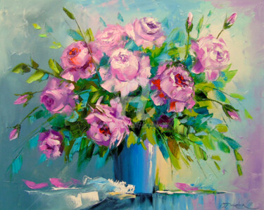 Painting titled "A bouquet of roses" by Olha, Original Artwork, Oil