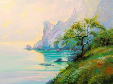 Painting titled "Morning by the sea" by Olha, Original Artwork, Oil