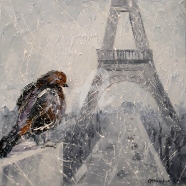Peinture intitulée "Love in Paris" par Olha, Œuvre d'art originale, Huile