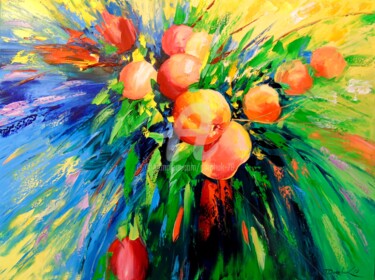 Painting titled "Branch of ripe appl…" by Olha, Original Artwork, Oil