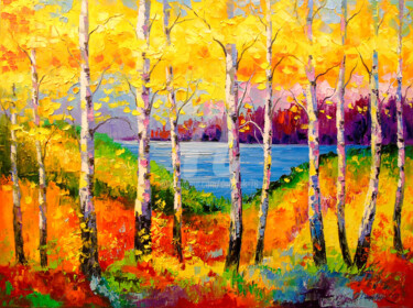 Картина под названием "Birch trees" - Olha, Подлинное произведение искусства, Масло