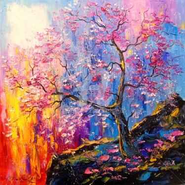 Painting titled "Cherry blossom" by Olha, Original Artwork, Oil