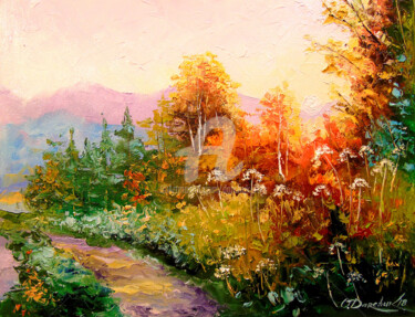 Pintura intitulada "The road in autumn…" por Olha, Obras de arte originais, Óleo