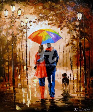 Painting titled "Bright walk with a…" by Olha, Original Artwork, Oil