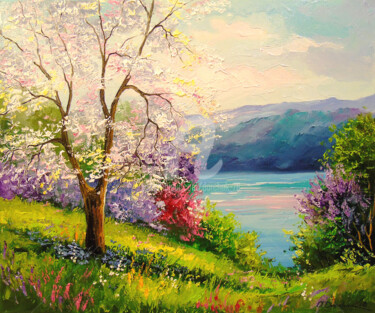 Painting titled "Blooming Apple tree…" by Olha, Original Artwork, Oil