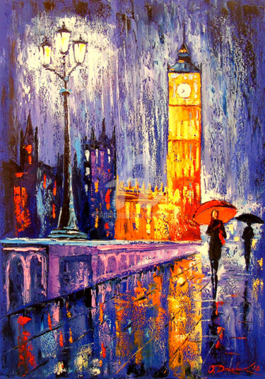 Pintura titulada "In the evening in L…" por Olha, Obra de arte original, Oleo