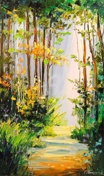 Painting titled "Forest path" by Olha, Original Artwork, Oil