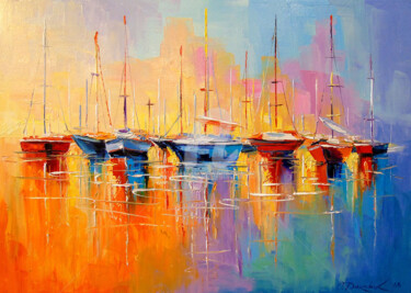 Painting titled "Boats" by Olha, Original Artwork, Oil
